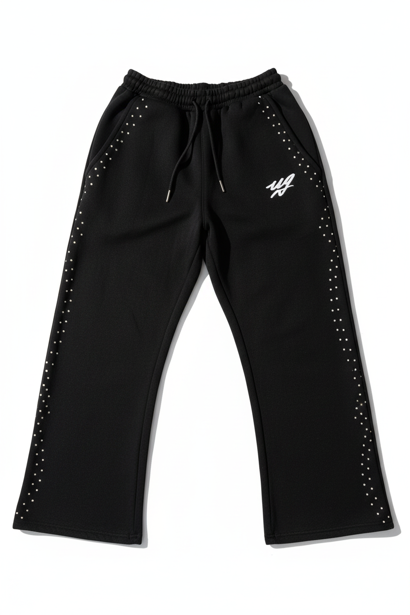 Black Rhinestone Pants - Longer